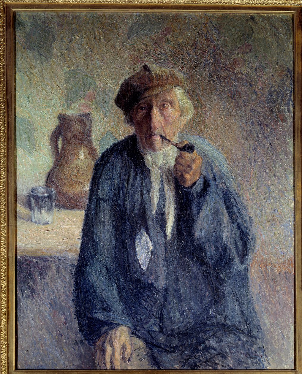 Portret van een oude boer die pijp rookt. Schilderij door Marcel Couchaux (1877-1939) 20e eeuw Rouen, Musee des Beaux Arts door Marcel Couchaux