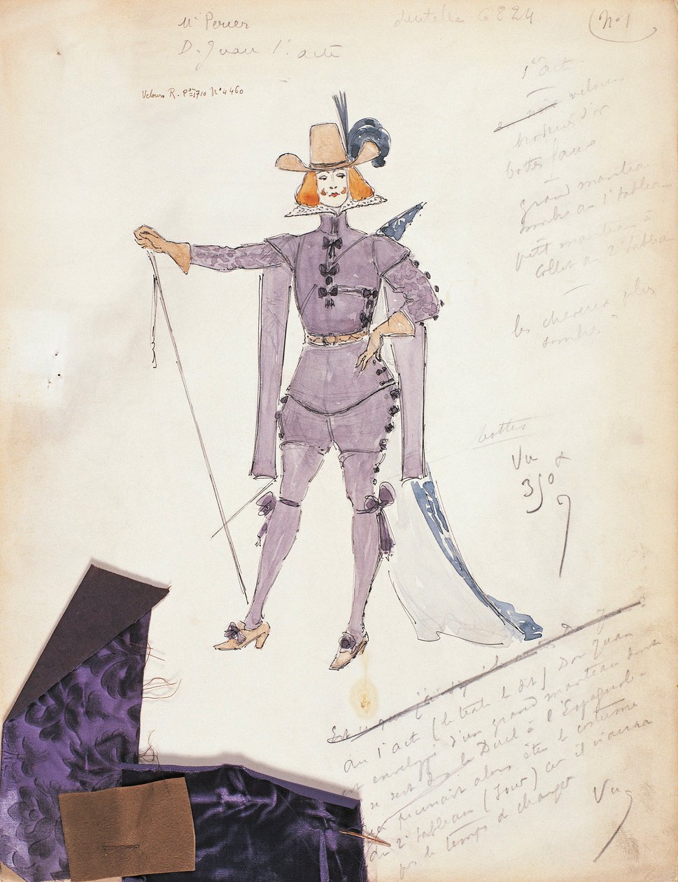 Frankrijk, Parijs, kostuumschets voor Don Giovanni voor uitvoering Don Giovanni of de gestrafte losbol, in de Opéra-Comique door Marcel Multzer