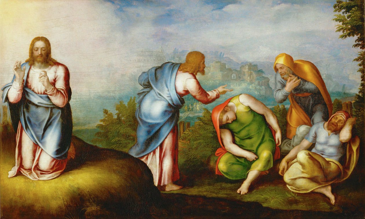 Christus op de Olijfberg, ca. 1560-70 (schilderij op populierenhout) door Marcello Venusti