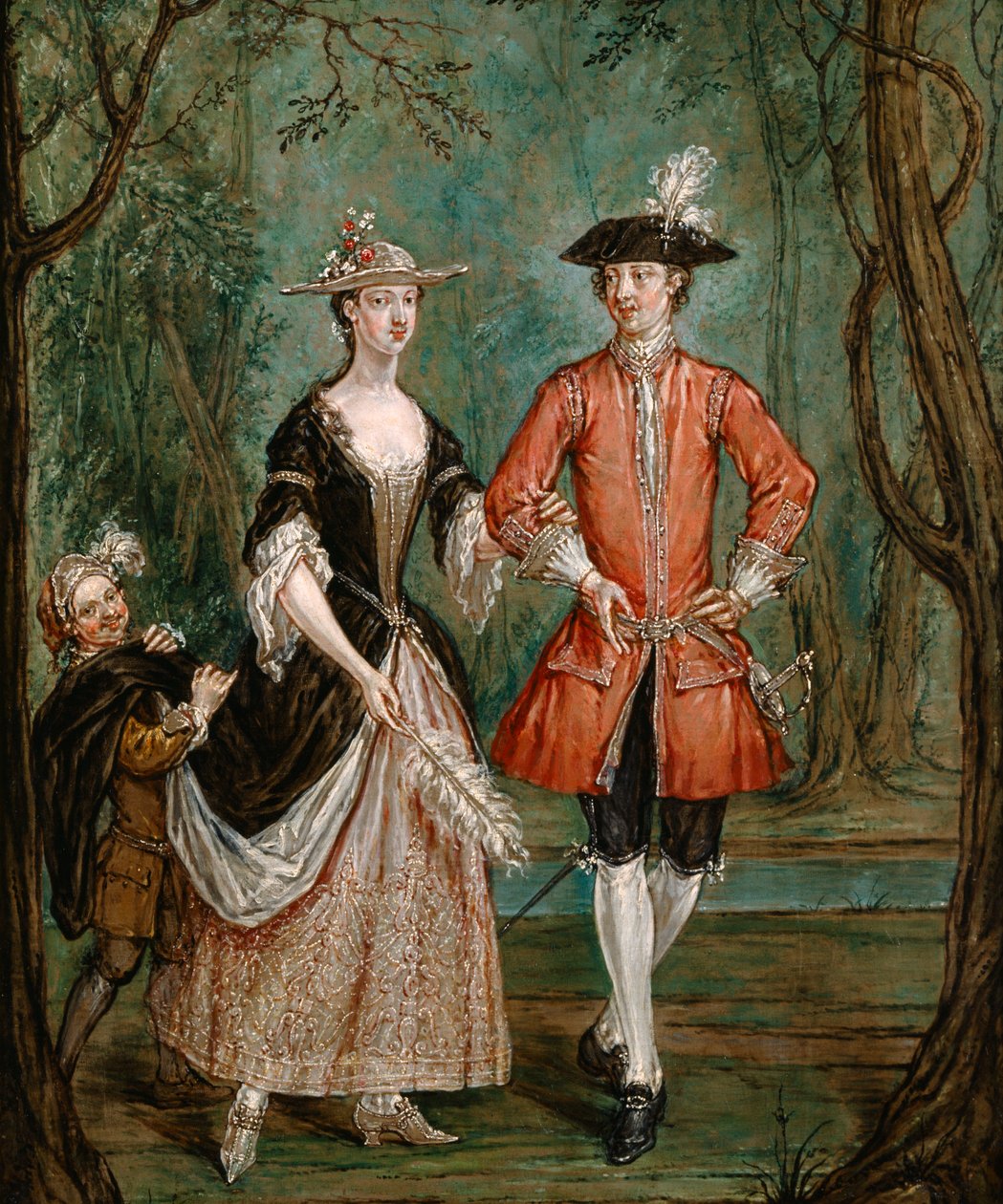 Dame en heer met een page door Marcellus Laroon the Younger