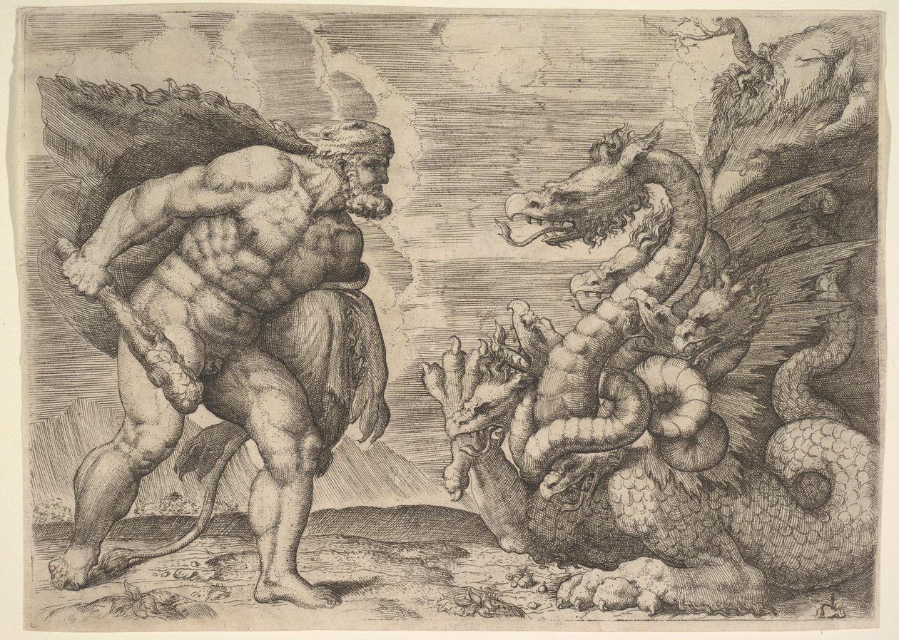 Hercules en de Hydra van Lerna door Marco Angolo del Moro