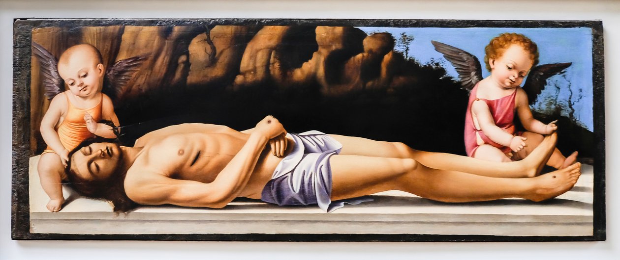 Dode Christus en twee engelen door Marco Basaiti