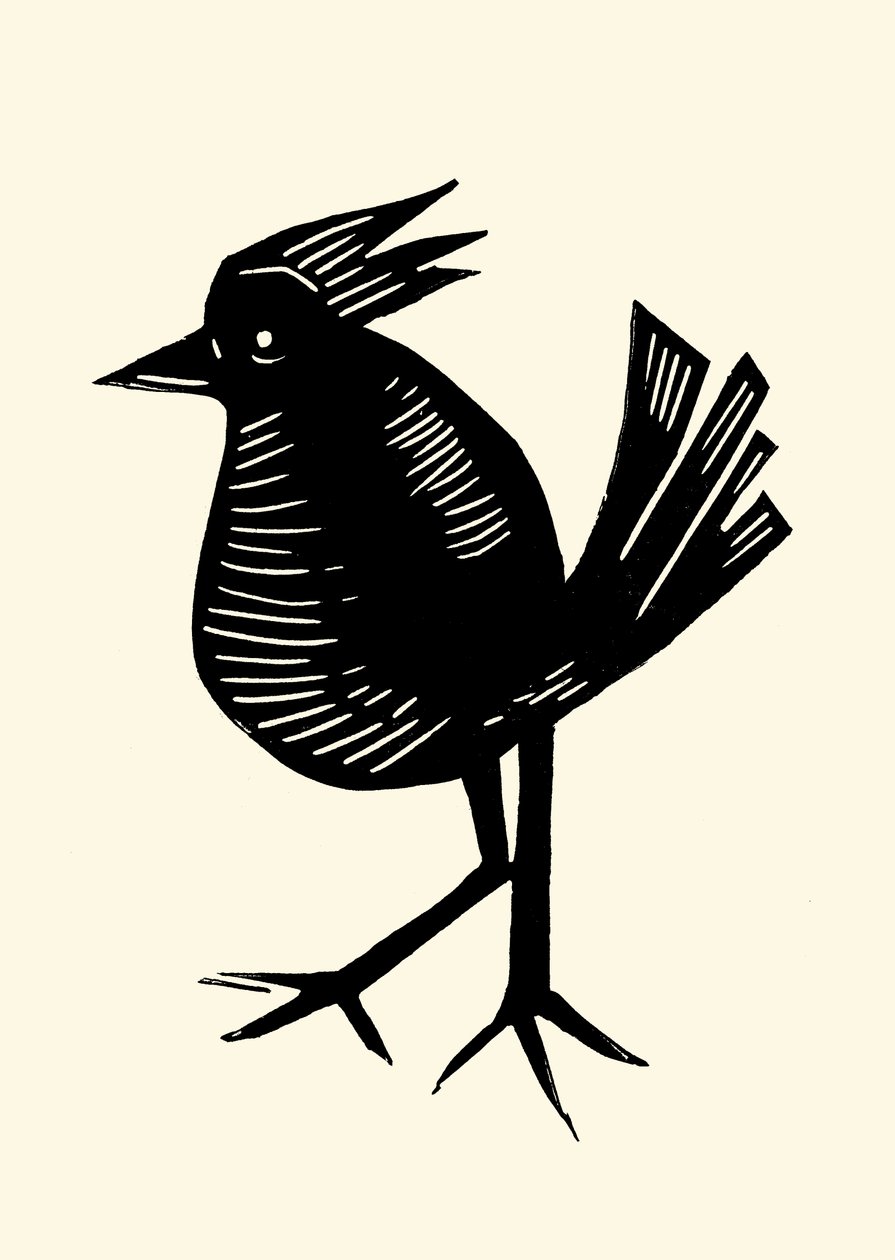 Fancy Bird, 2023 (linoleum op papier) door Marco Campedelli