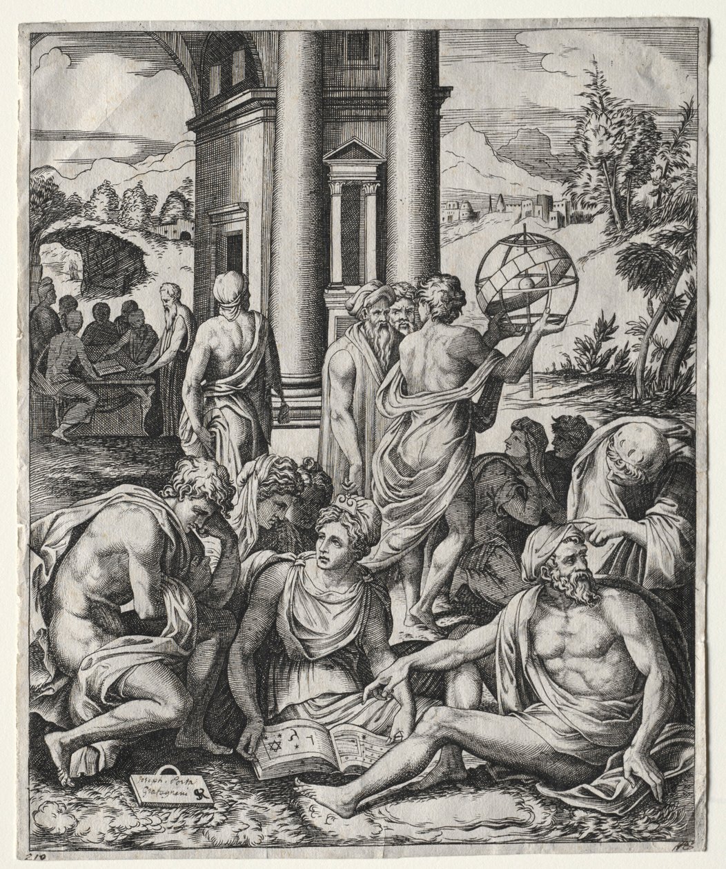 Een Vergadering van Geleerden, ca. 1515-1527 door Marco Dente