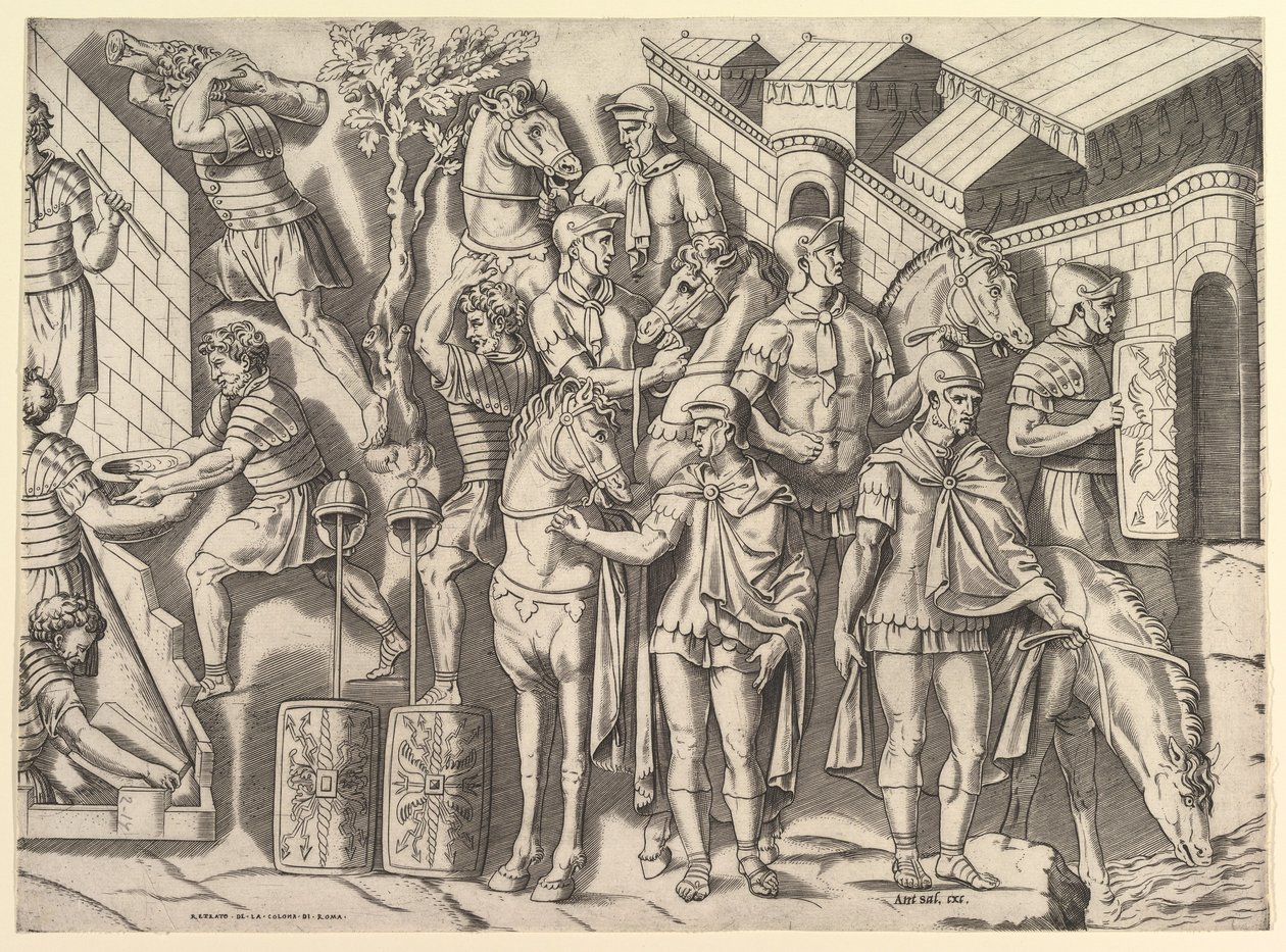 Speculum Romanae Magnificentiae: Romeinse Ruiters, van Trajans Zuil door Marco Dente