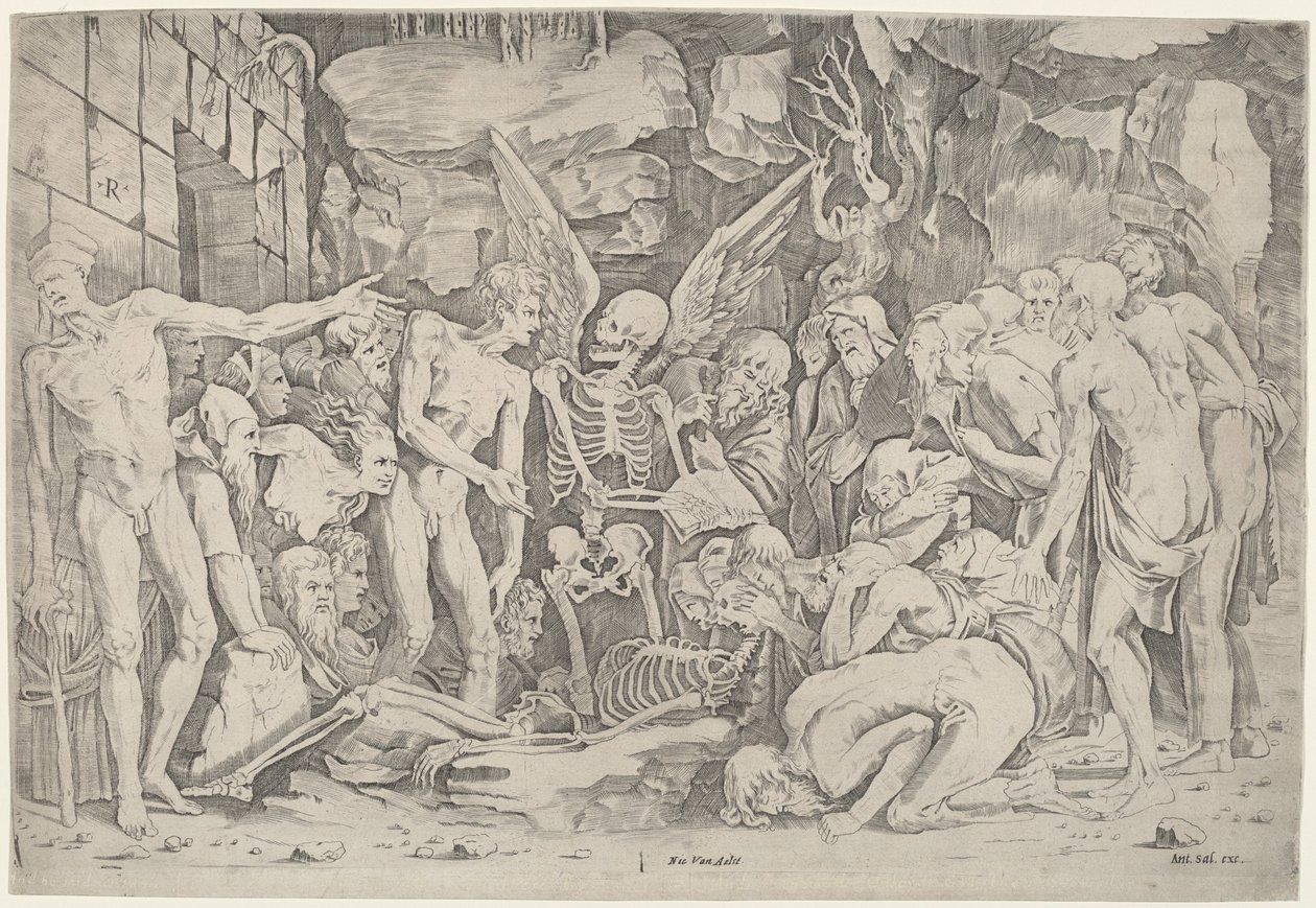 De skeletten door Marco Dente, after Baccio Bandinelli