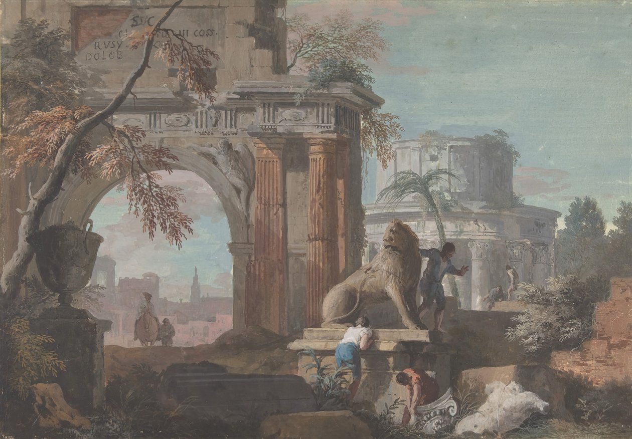 Capriccio met Romeinse ruïnes, ca. 1700-1730 door Marco Ricci