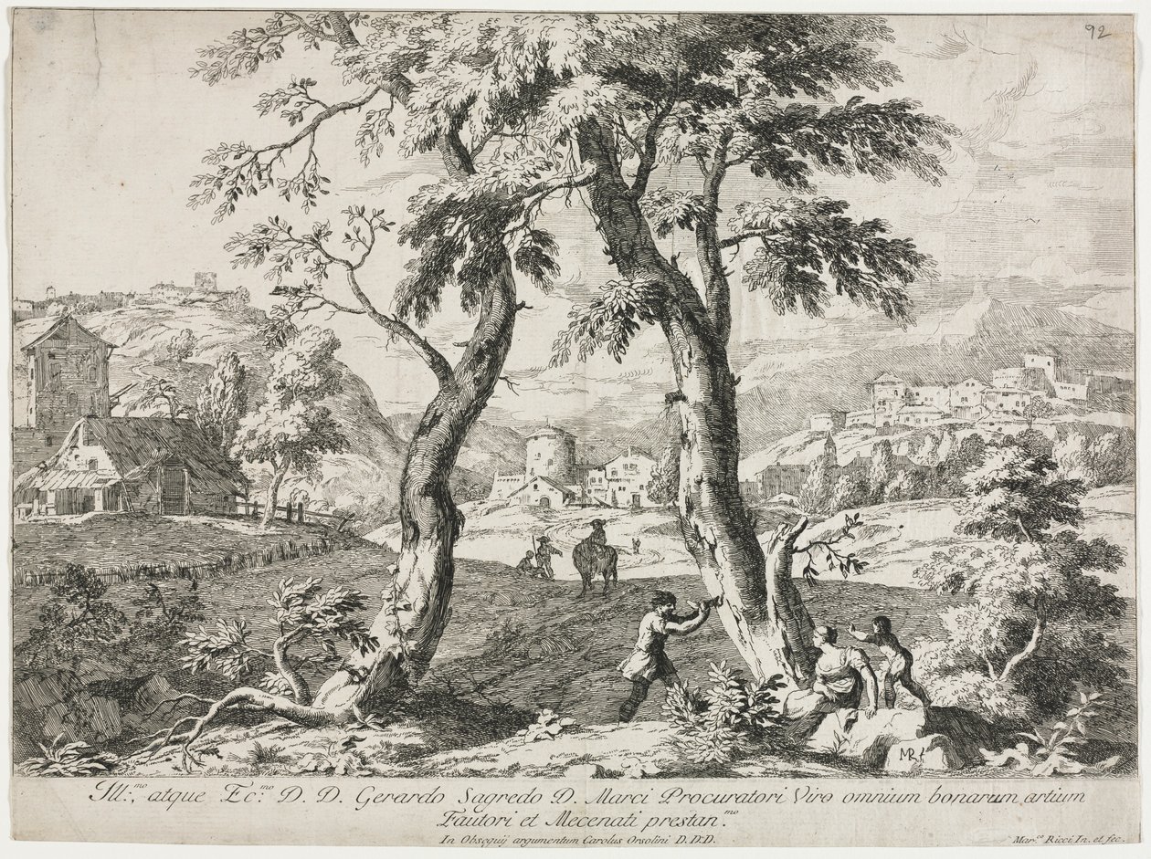 Uitzicht op een dorp met figuren op de voorgrond, 1723 door Marco Ricci