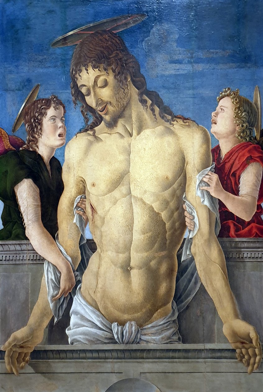 De dode Christus, ondersteund door twee engelen door Marco Zoppo