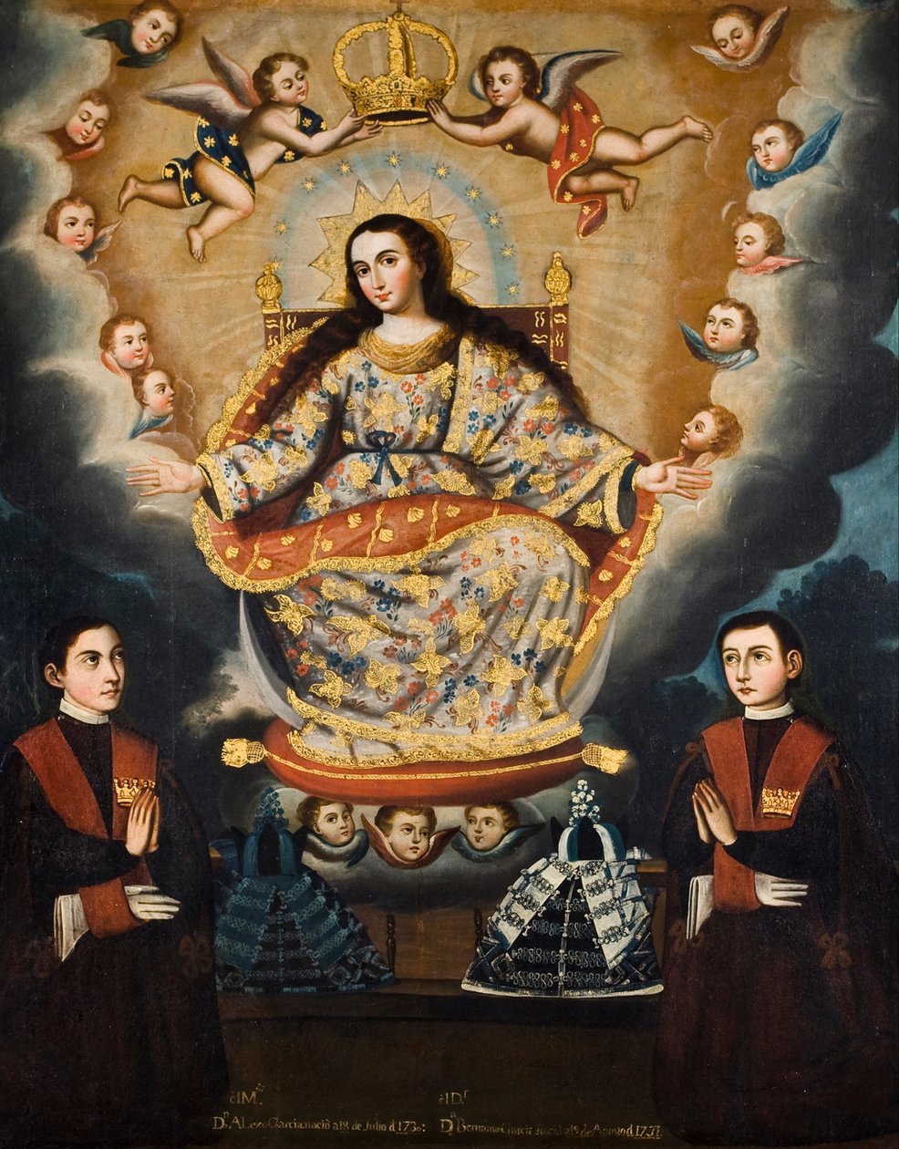 Zittende Madonna met afstuderen van de gebroeders García door Marcos Zapata