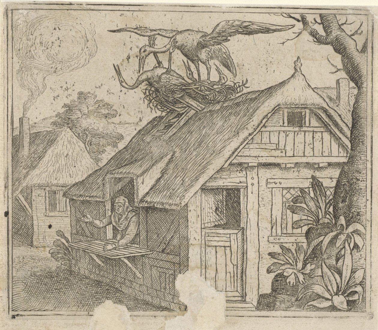 Fabel over ooievaars en hun godsdienst door Marcus Gheeraerts (I) (attributed to)