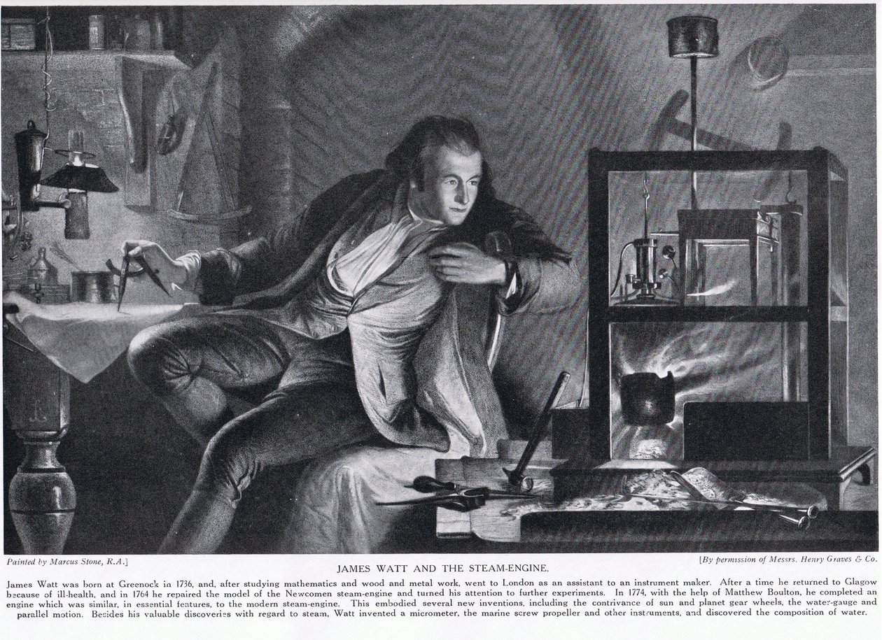 James Watt en de Stoommachine, illustratie uit 
