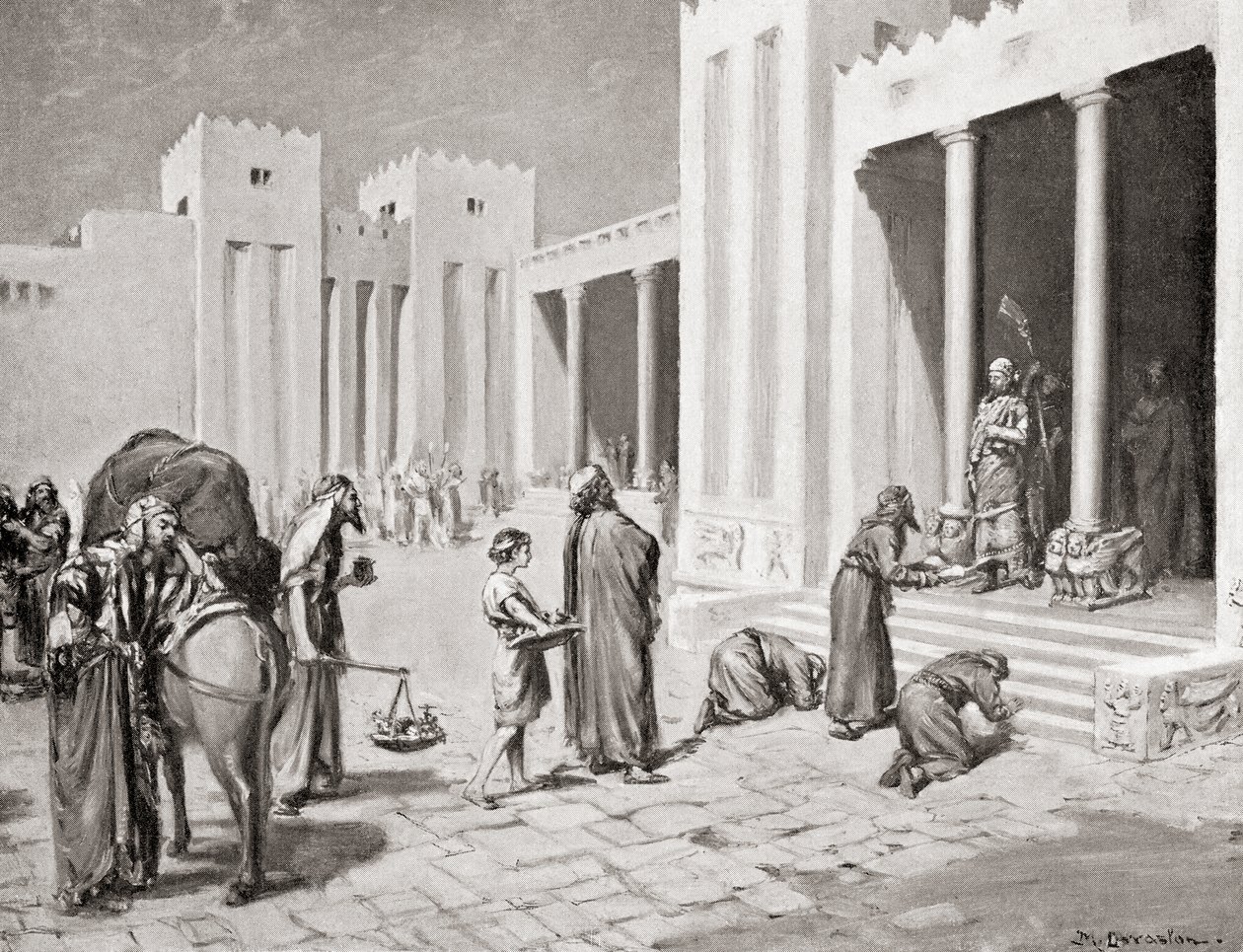 Een Syro-Hittitische prins interviewt een groep van zijn Semitische onderdanen in de Bit-hilani, uit Hutchinson