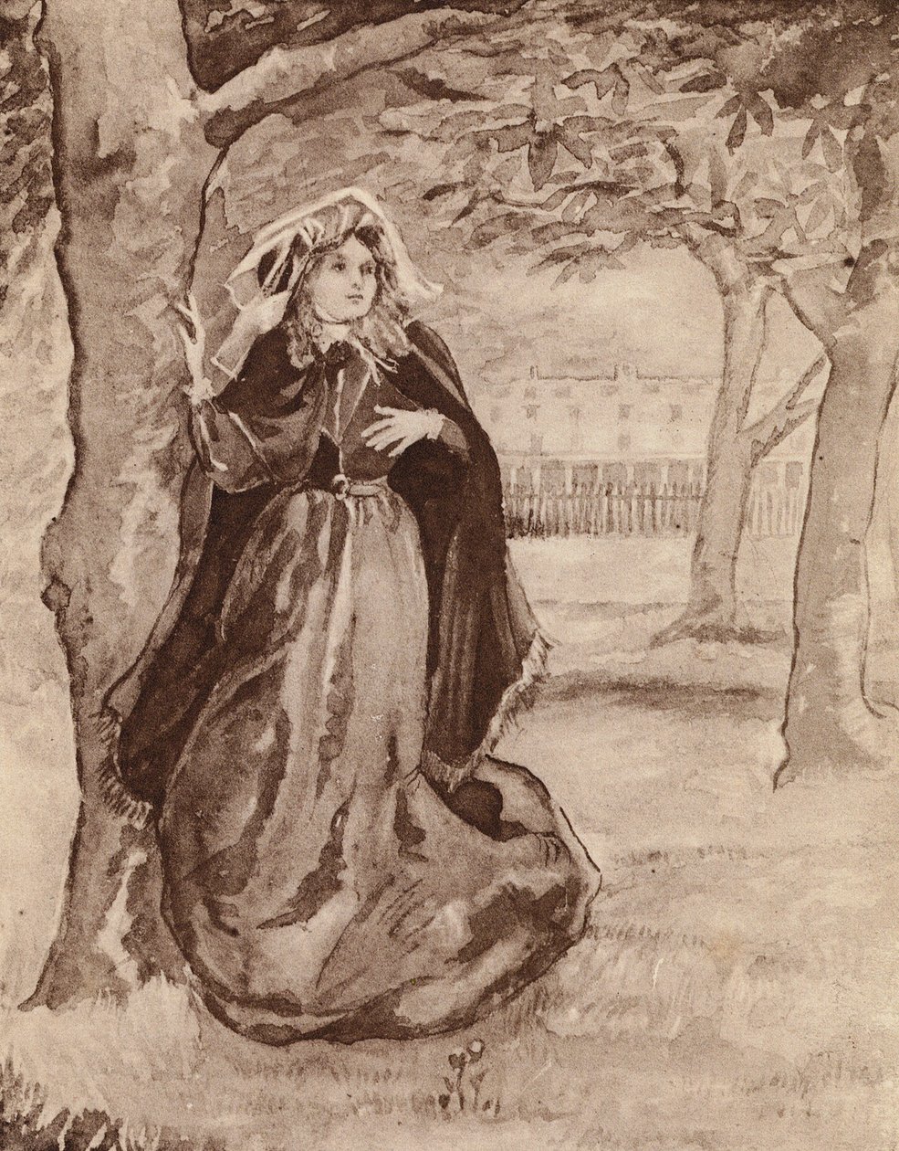 Elizabeth Barrett Browning, Engels dichteres (litho) door Margaret Baillie Saunders