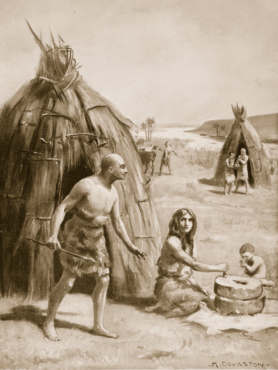 Een primitieve Sumerische nederzetting, illustratie uit 