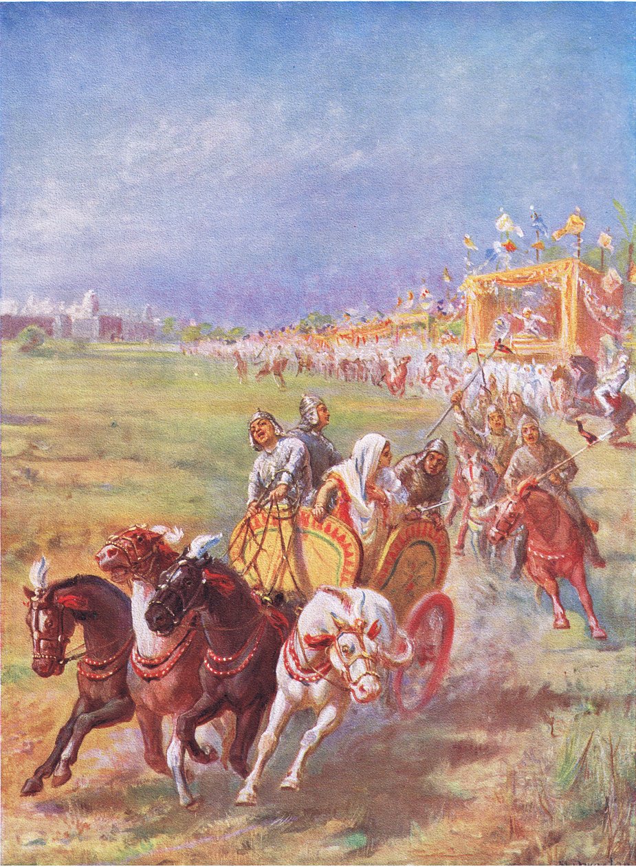Een keerpunt in de Indiase geschiedenis (kleurenlitho) door Margaret Dovaston