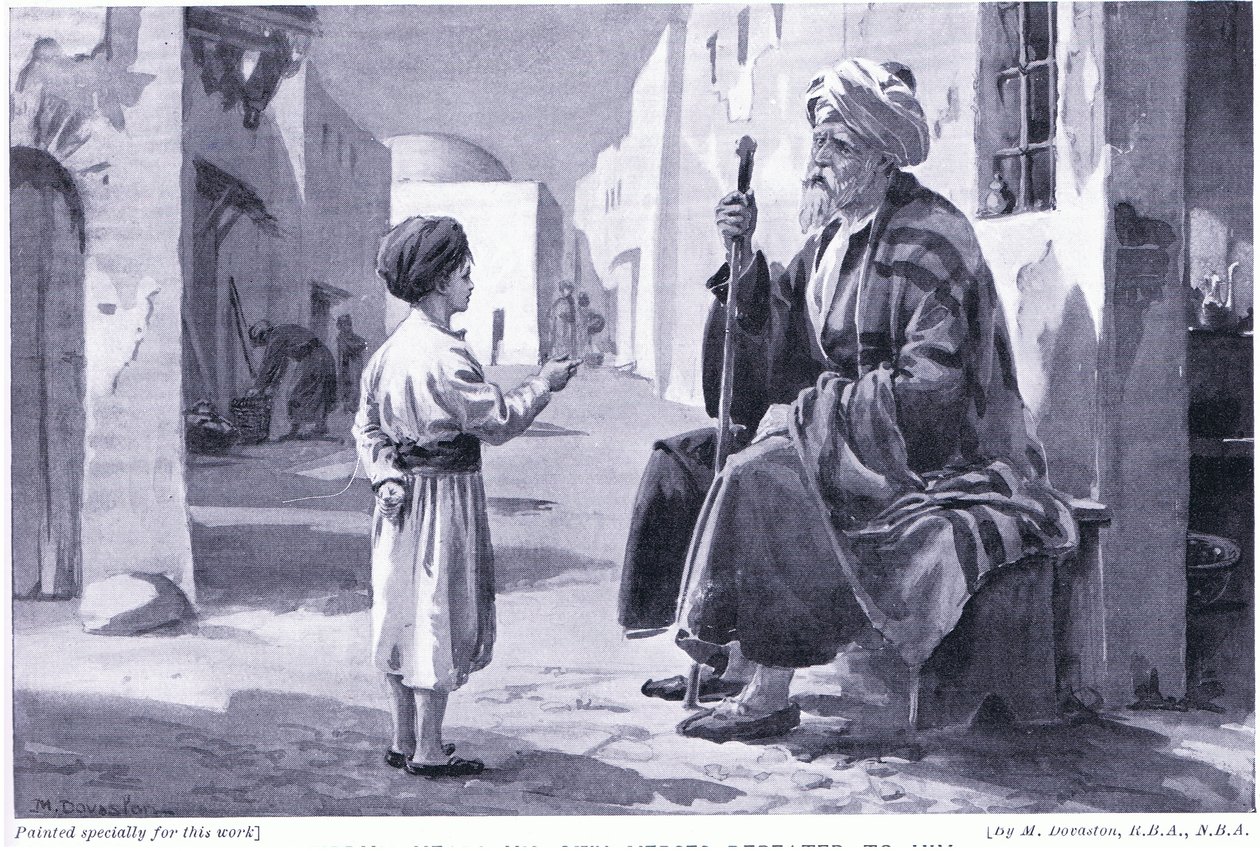 Ferdusi (941-1020 AD) hoort zijn eigen verzen herhaald worden (litho) door Margaret Dovaston