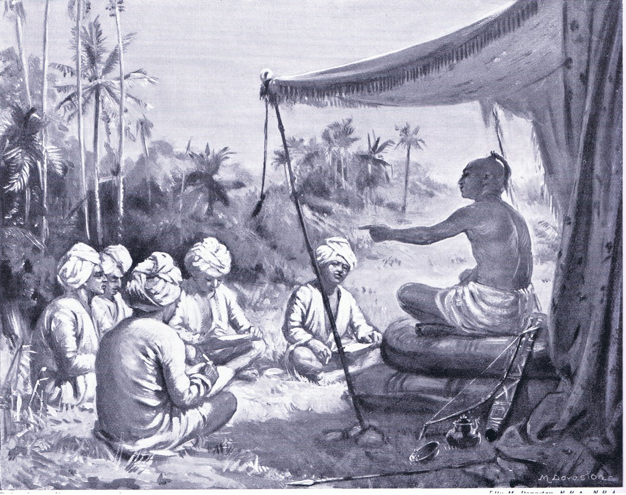 Kulottunga Chola instrueert zijn landmeters 1086 AD (litho) door Margaret Dovaston