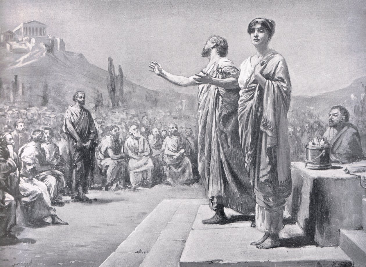 Pericles pleit voor Aspasia, illustratie uit 