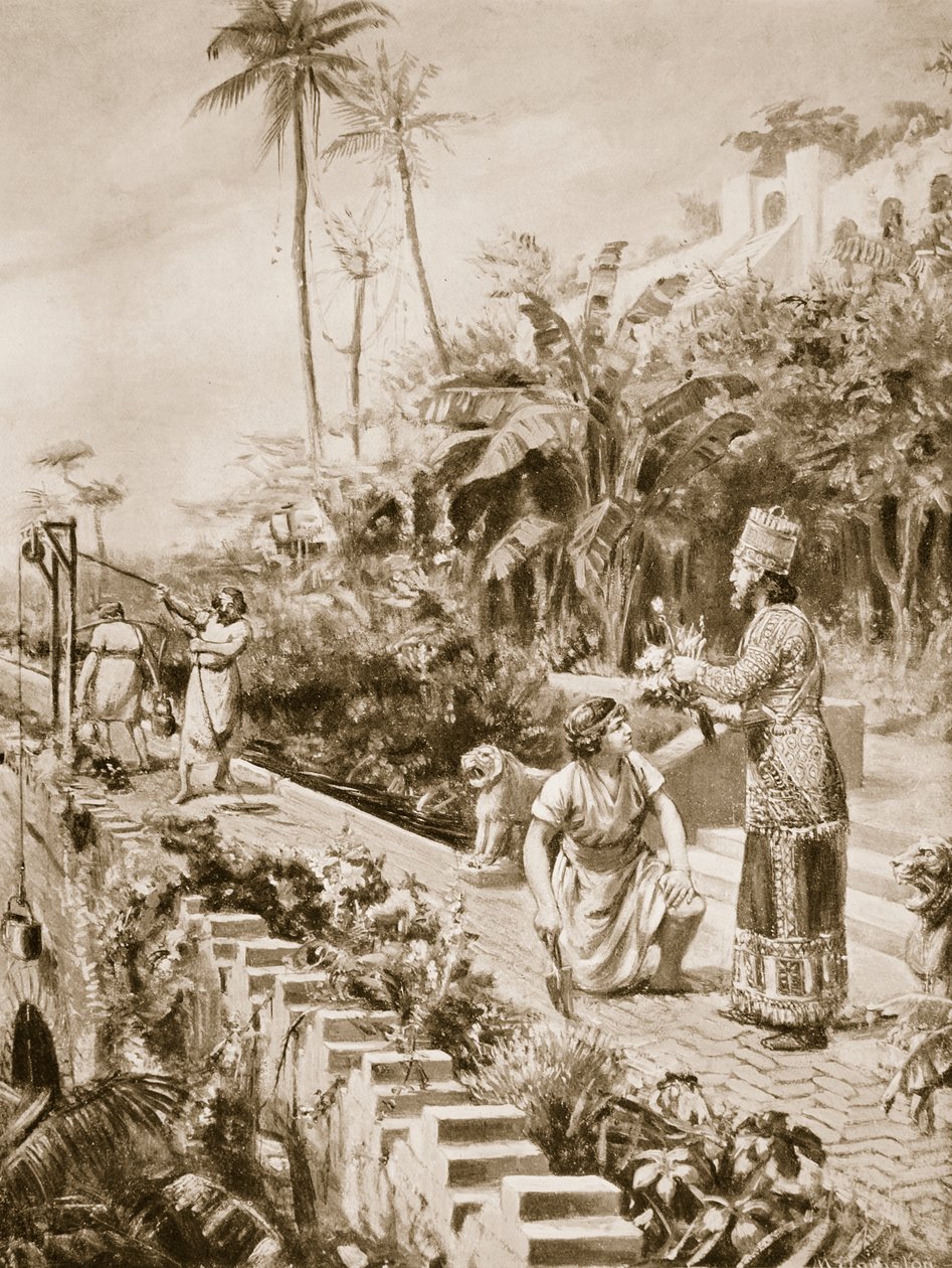 De hangende tuinen van Babylon, illustratie uit 
