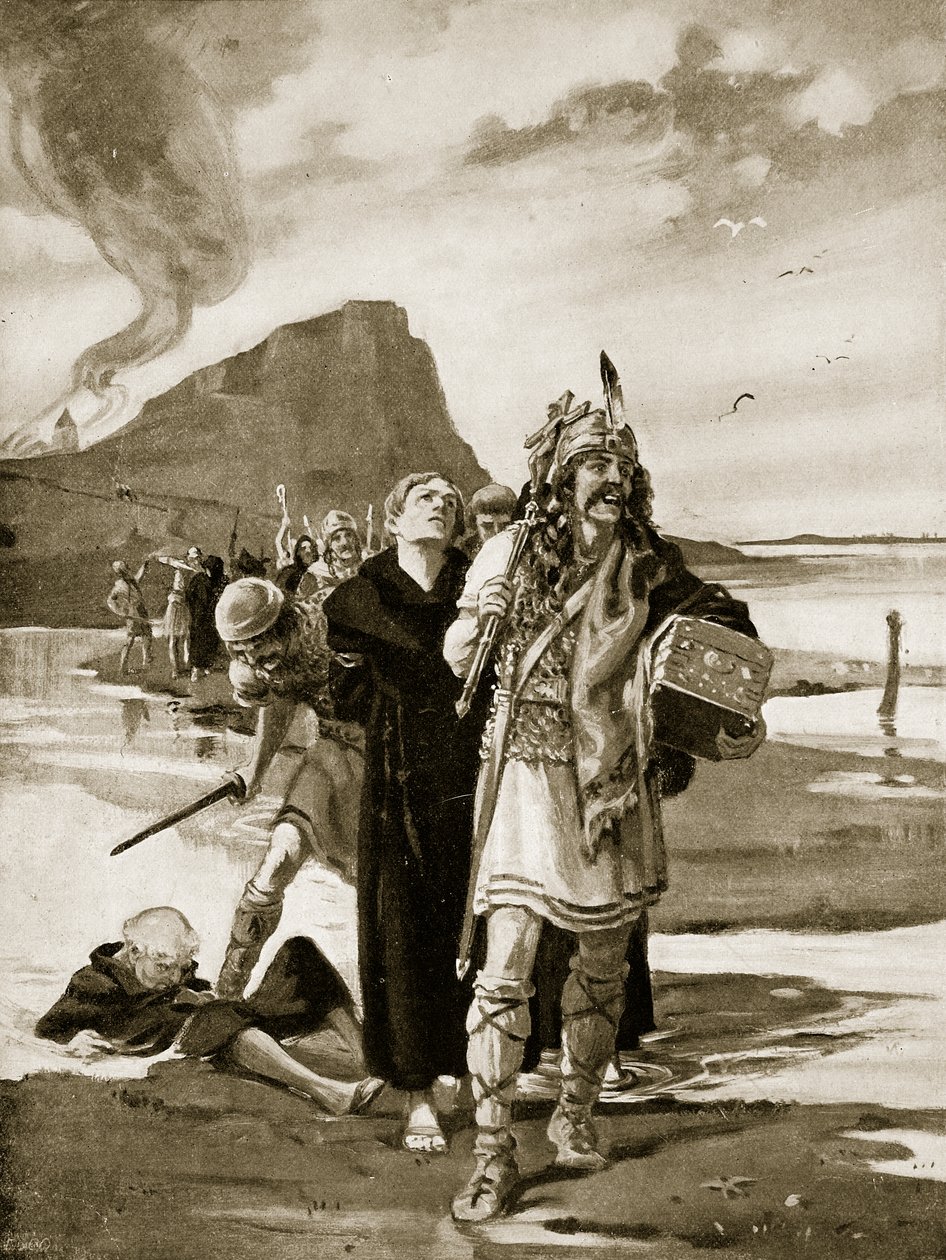 De plundering van Lindisfarne, illustratie uit 