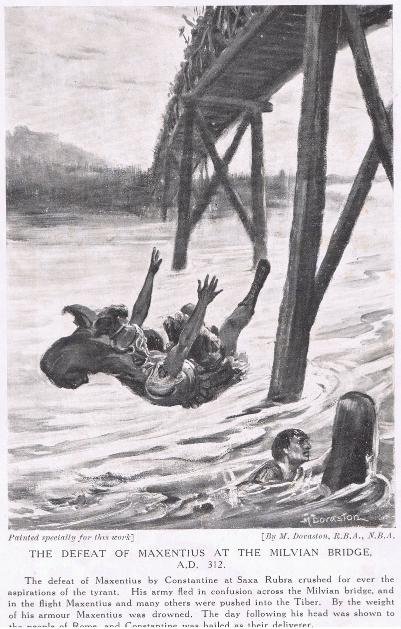 De nederlaag van Maxentius bij de Milviaanse brug 312AD door Margaret Dovaston
