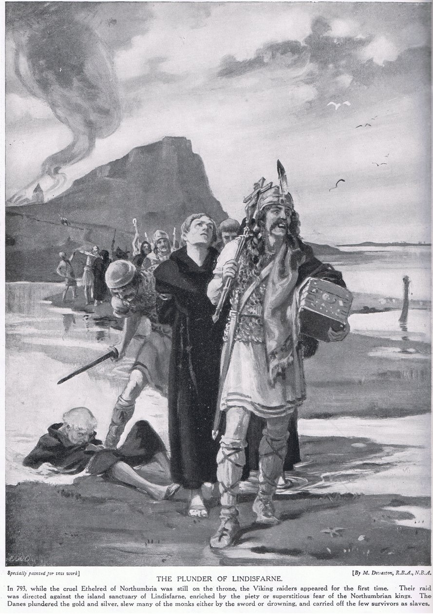 The plunder of Lindisfarne AD793 door Margaret Dovaston