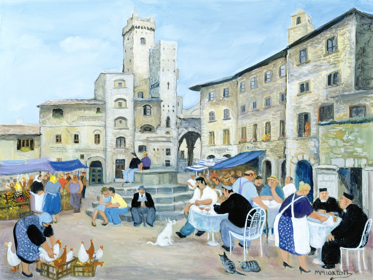 Lunch in een marktplein, Toscane door Margaret Loxton