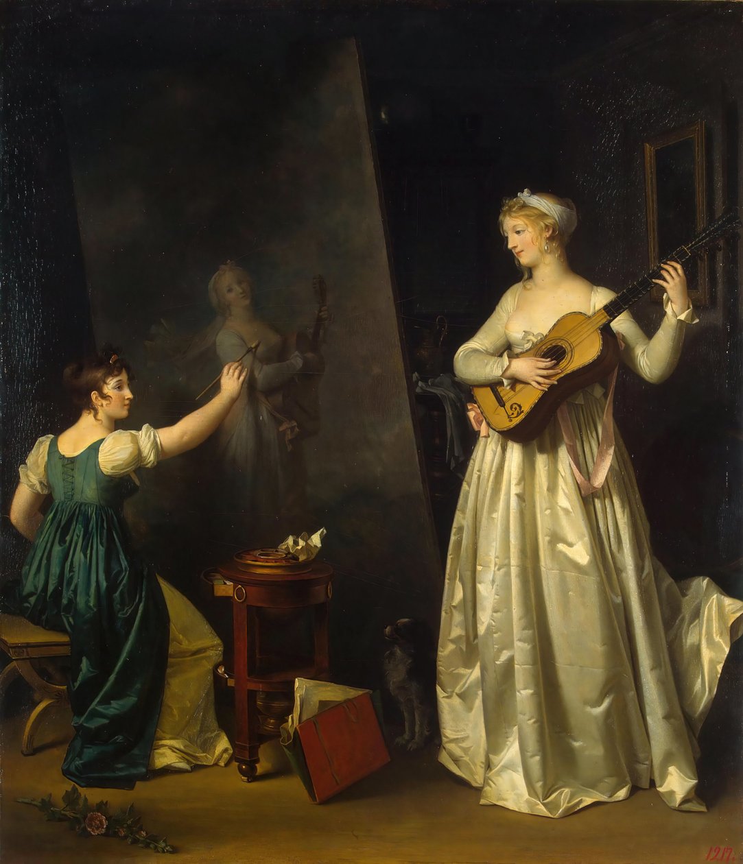 Kunstenaar schildert een portret van een muzikant, 1790s door Marguerite Gerard