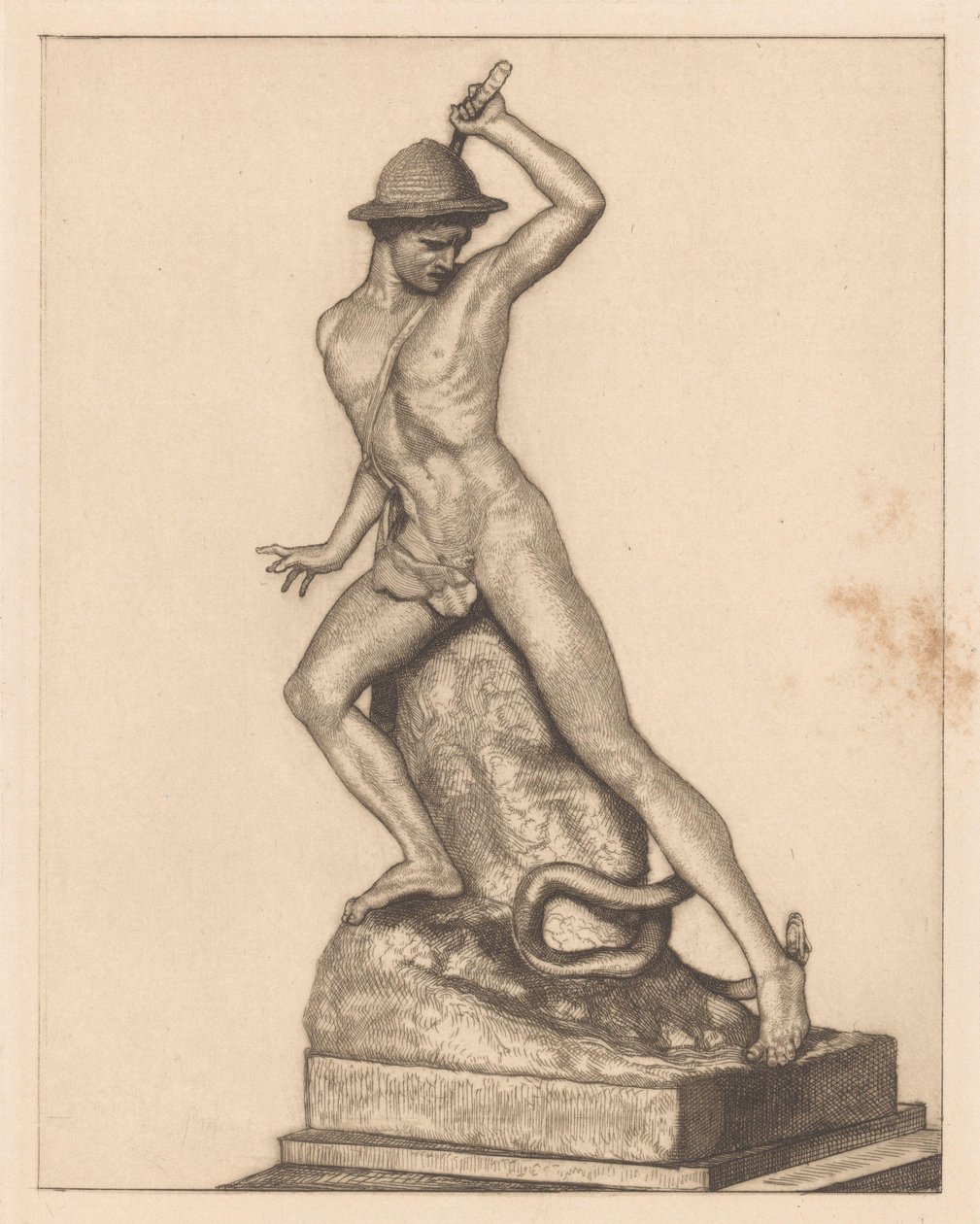Sculptuur van een herder met een slang door Maria Arnoldina van Hove