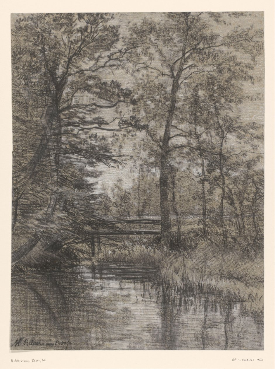 Vijver in bos door Maria Bilders van Bosse (signed by artist)