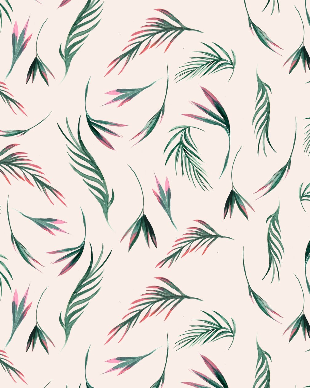 Tropische bladeren in roze, 2020 (aquarel) door Marianna Kulukundis