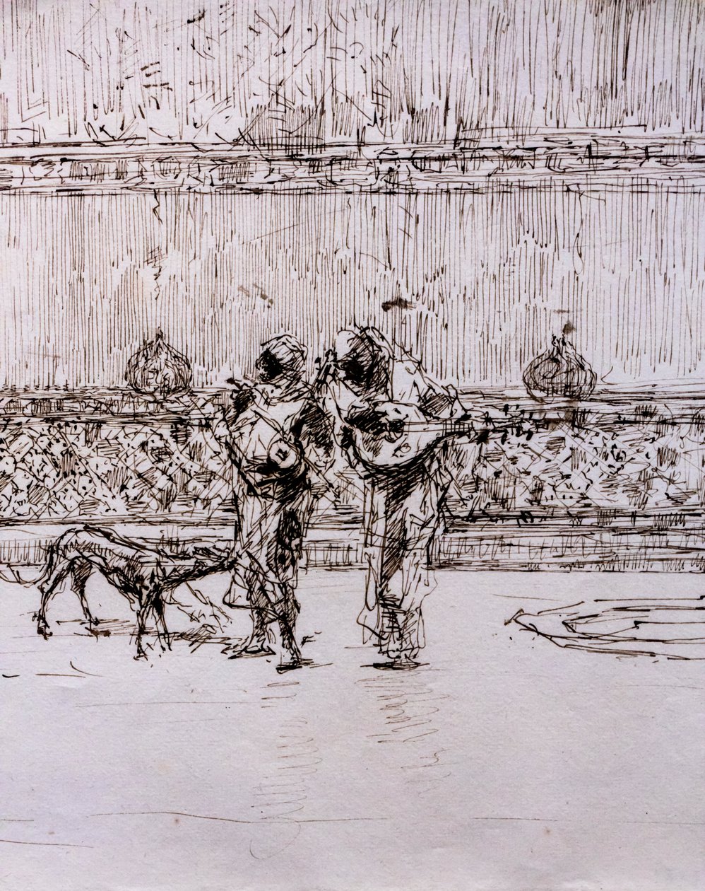 Arabische muzikanten voor een Moorse koning, circa 1870-71 (pen en inkt op velijnpapier) door Mariano Fortuny