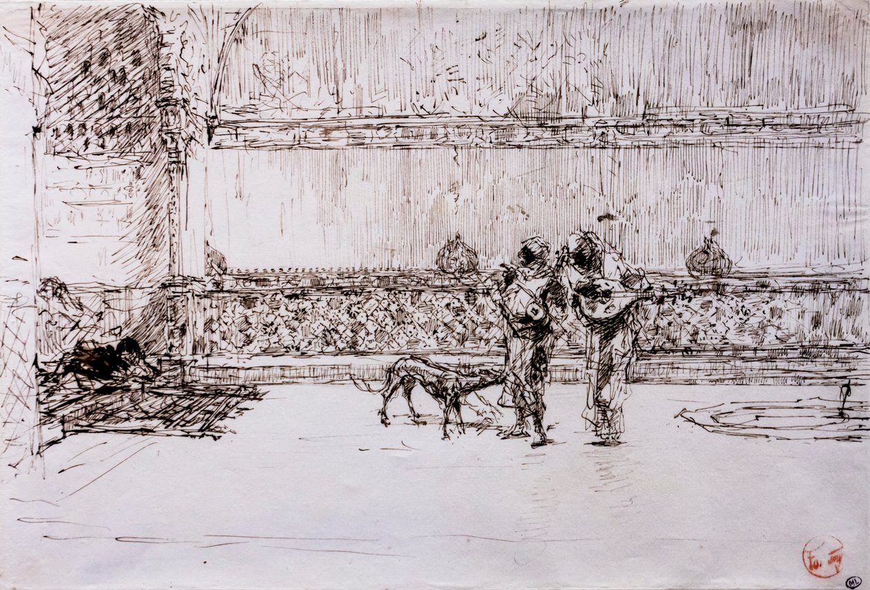 Arabische muzikanten voor een Moorse koning, circa 1870-71 (pen en inkt op velijnpapier) door Mariano Fortuny