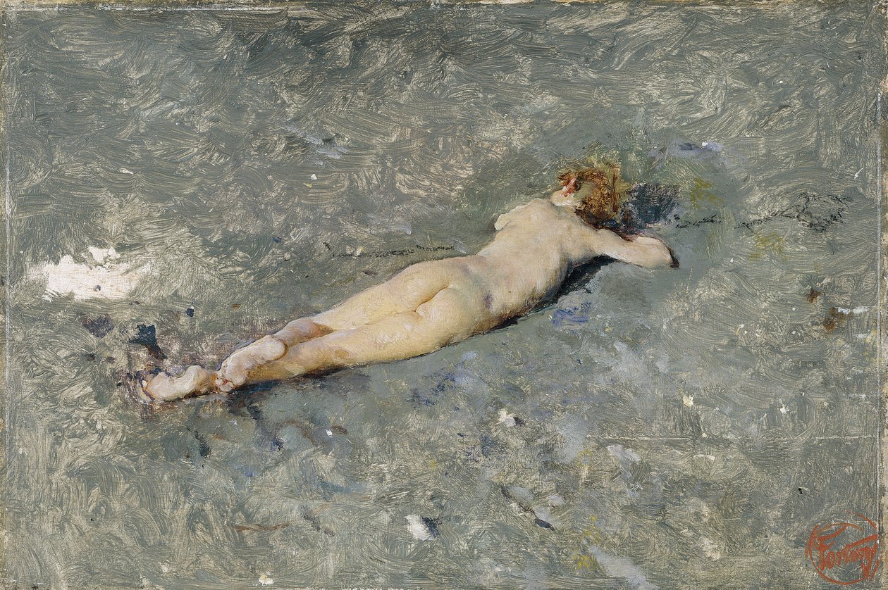 Naakt op het strand van Portici door Mariano Fortuny y Marsal