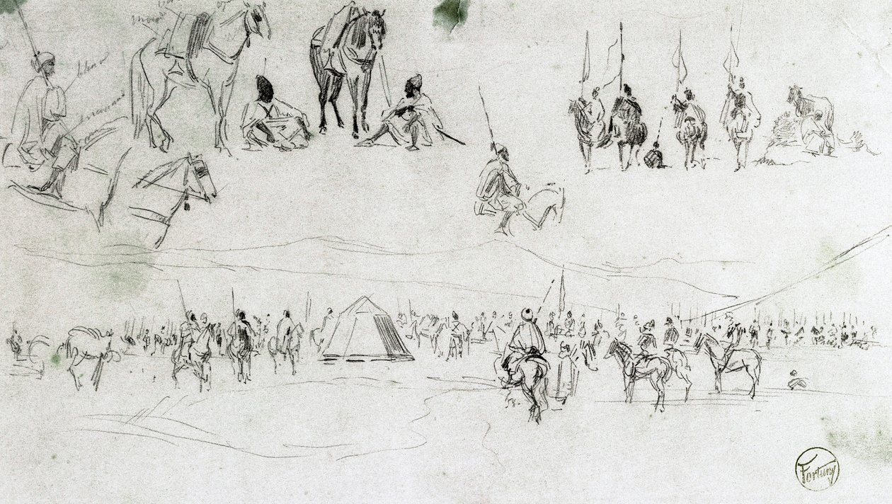 Landschap met Spaanse militairen en Moren door Mariano Fortuny y Marsal