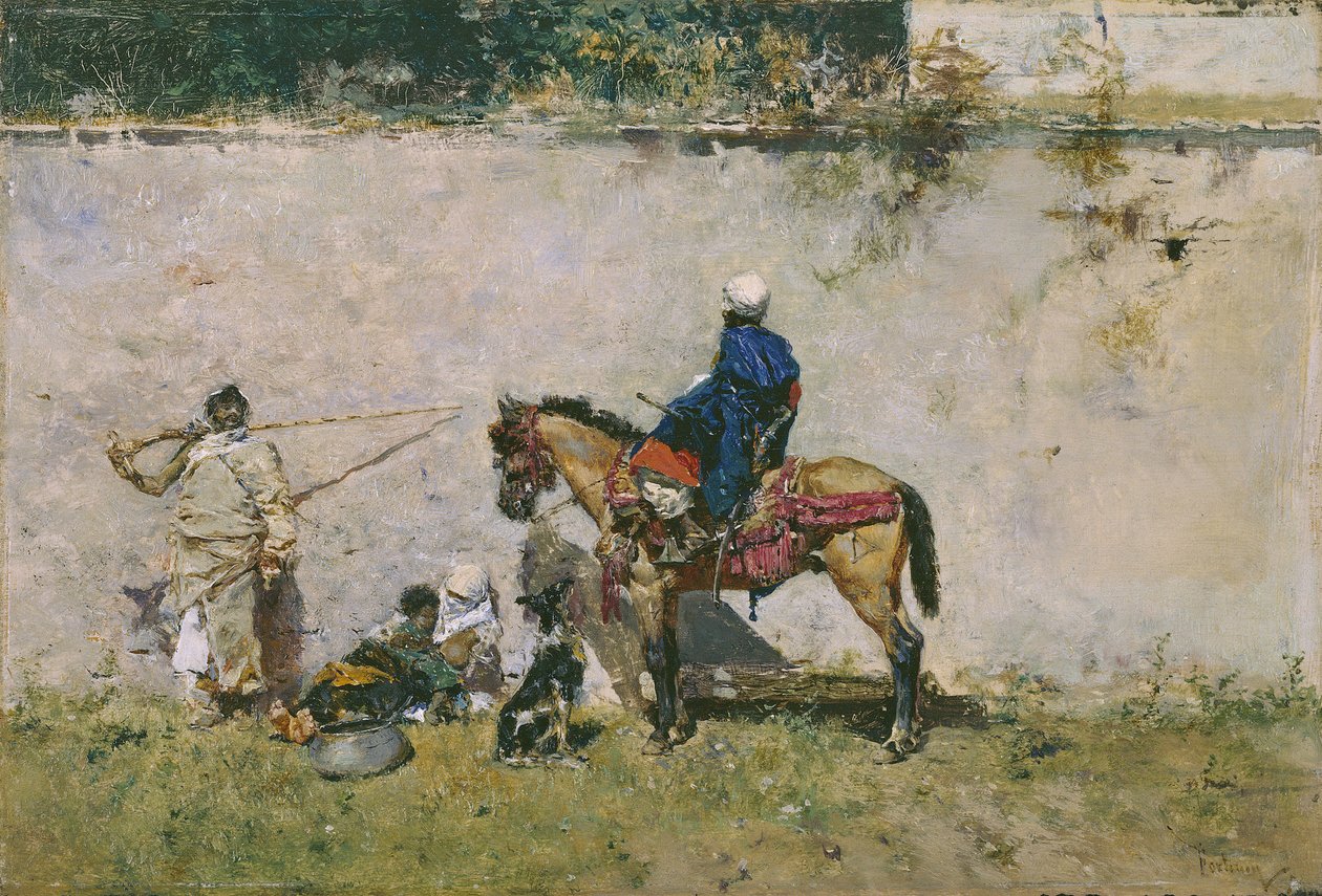 Oriëntalisme: een Marokkaanse familie aan het water door Mariano Fortuny y Marsal
