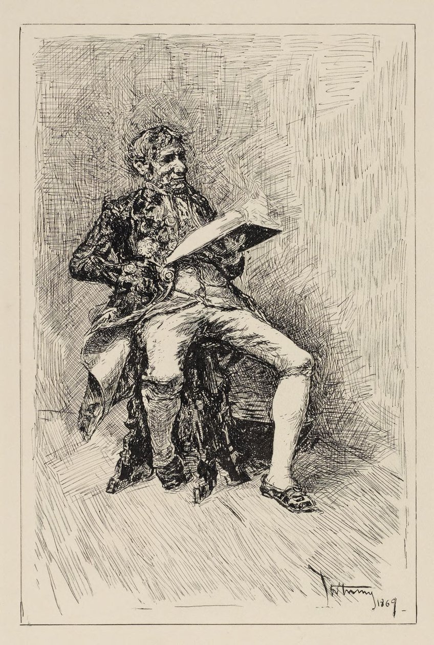 Sitzender Mann, der ein Buch liest door Mariano Fortuny