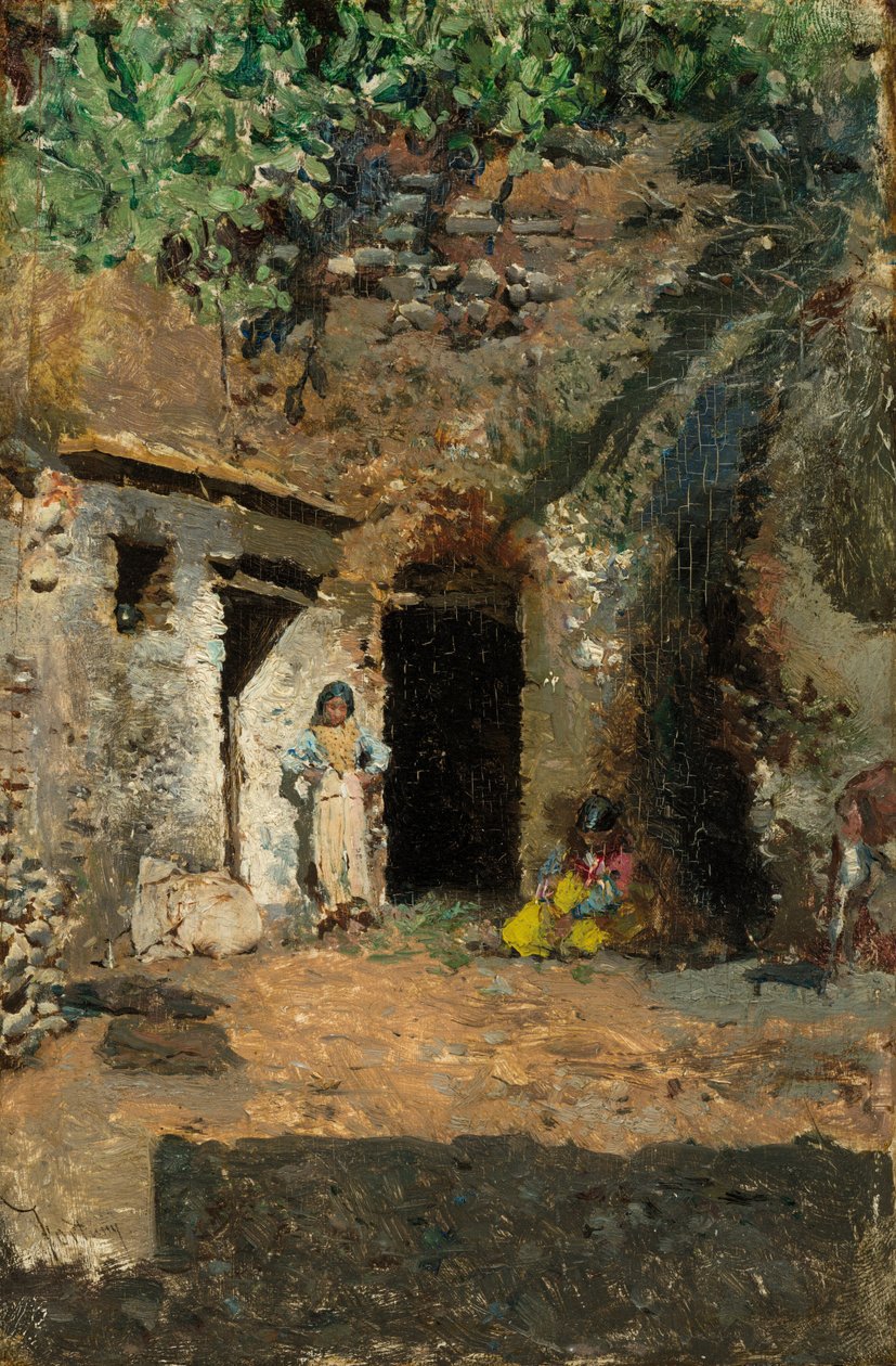 Grotten van Roma, Granada, ca.1871 (olieverf op hout) door Mariano José María Bernardo (1838-74) Fortuny y Carbó