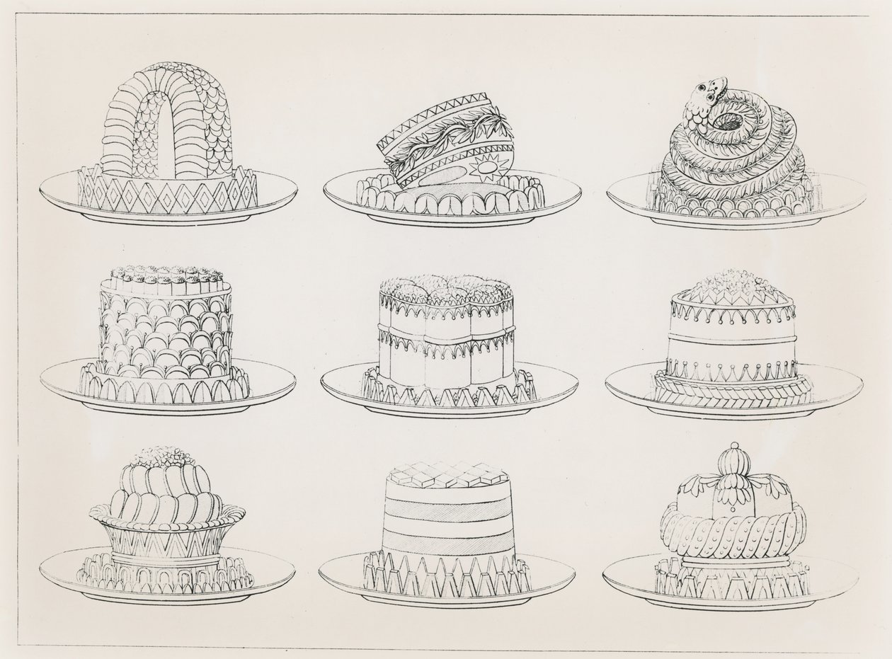 Ontwerpen voor taarten en cakes door Antoine Careme door Marie Antoine Careme