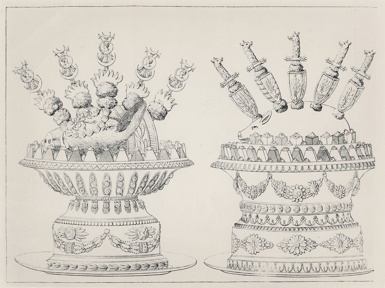 Wilde zwijnen en zogende biggen pièces montées, ontwerpen door Antonin Carême door Marie Antoine Careme