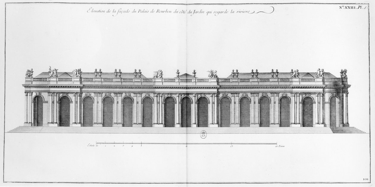 Gevel aan de Seine van Palais Bourbon, Parijs, uit 