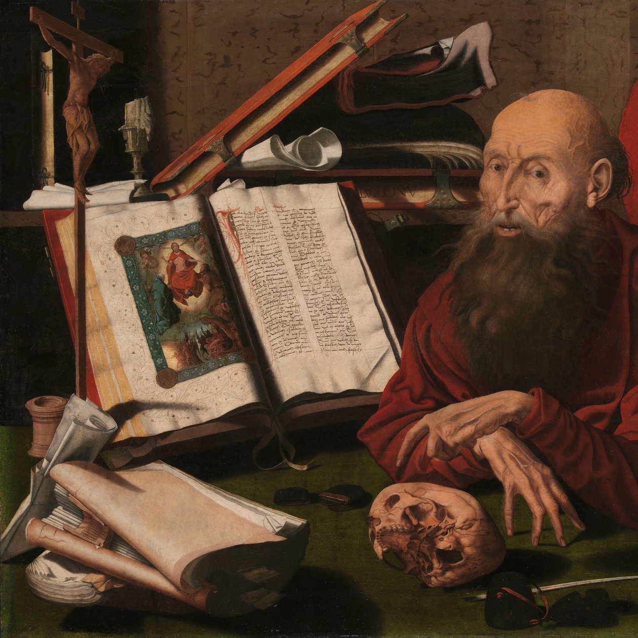 St. Hiëronymus in zijn studeerkamer door Marinus van Reymerswale (attributed to)