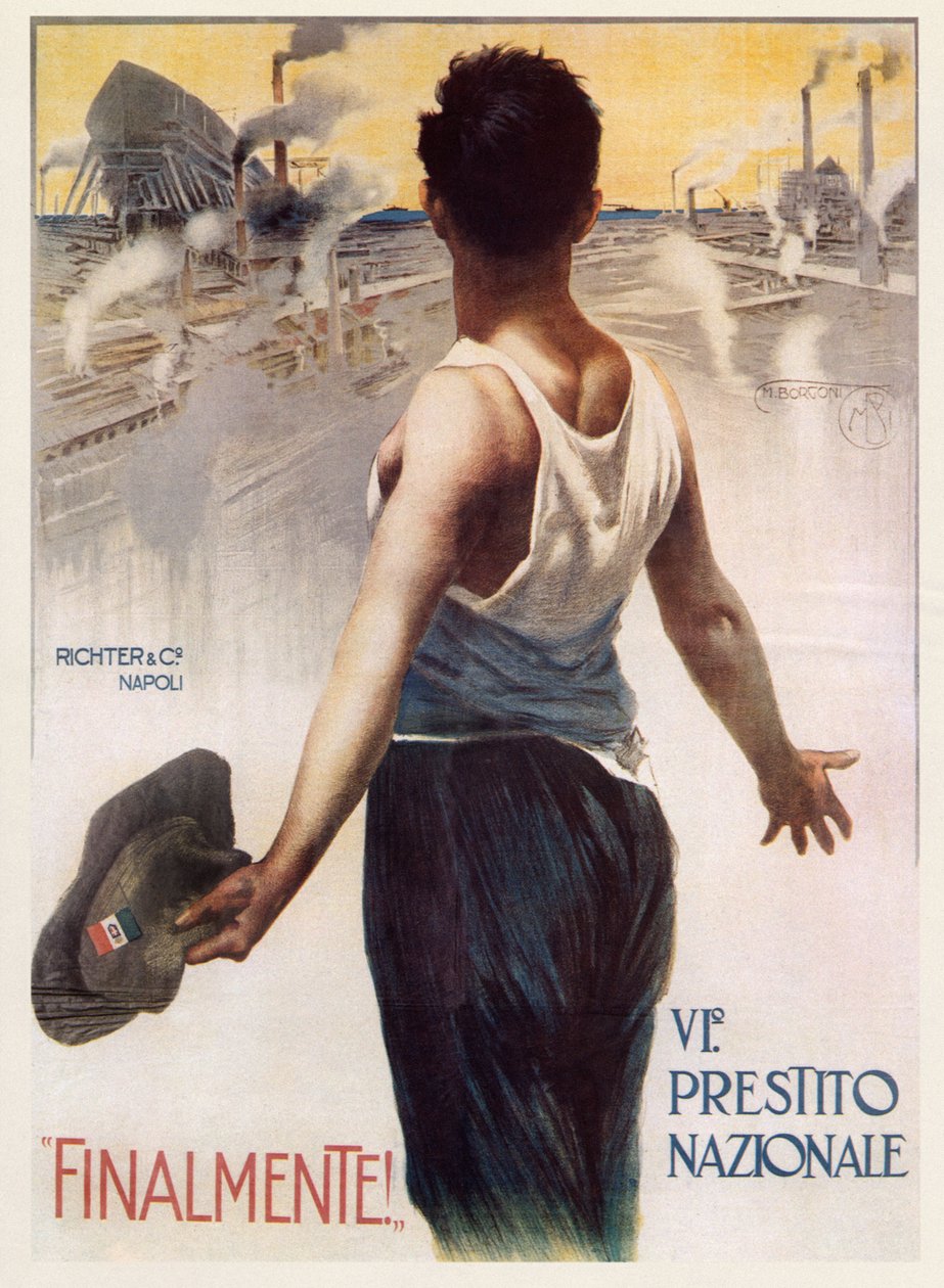 Finalmente! (eindelijk) illustratie over de Nationale Lening door Mario Borgoni