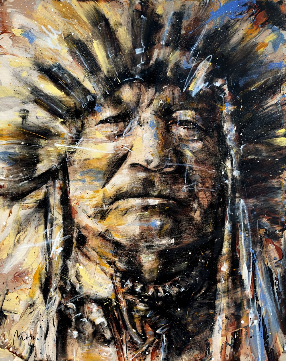 Sitting Bull, 2023 (acryl en olieverf op omgekeerd doek) door Mario Henrique