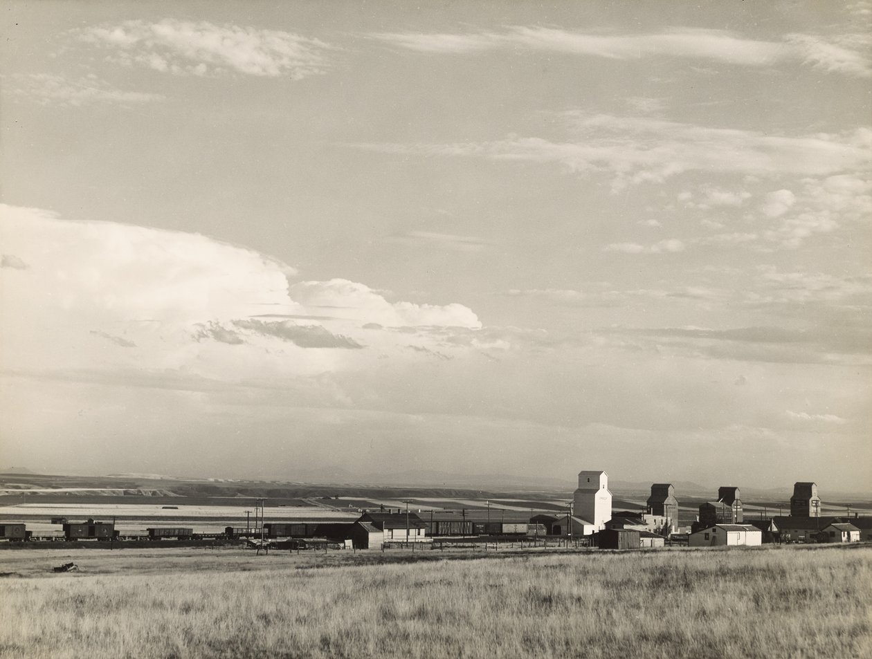 Graanelevators in Midwest, "Broodmand van de VS". / Grote vlakten, Carter, Montana door Marion Post Wolcott