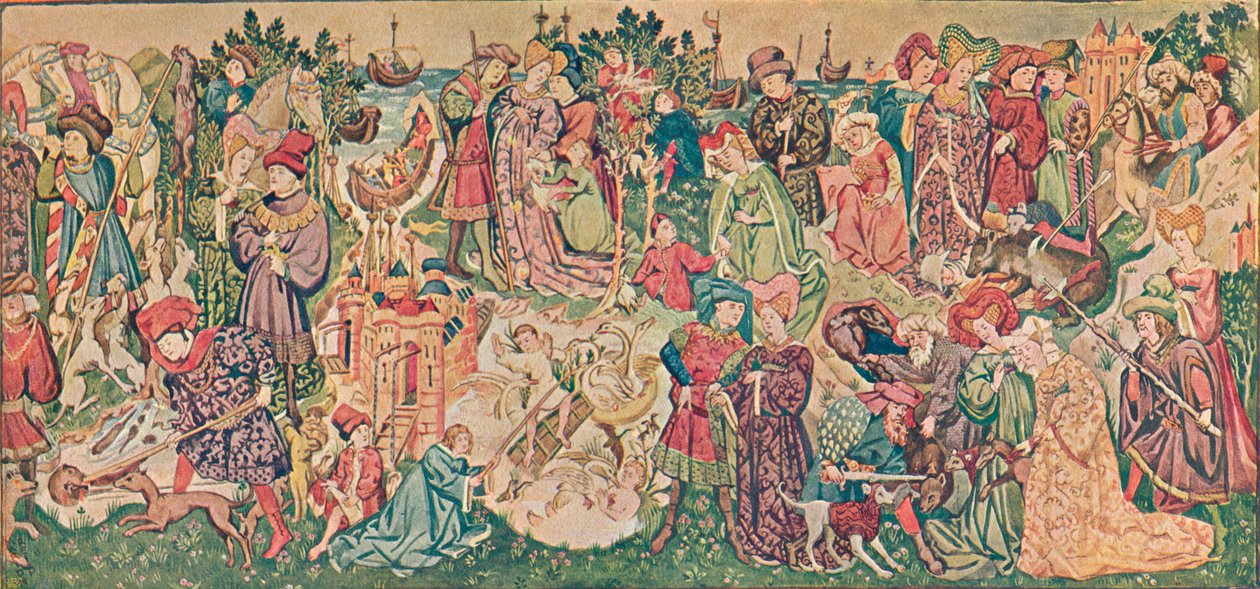 Aquarelweergave van een van de Hardwicke Wandtapijten door Marion Reid