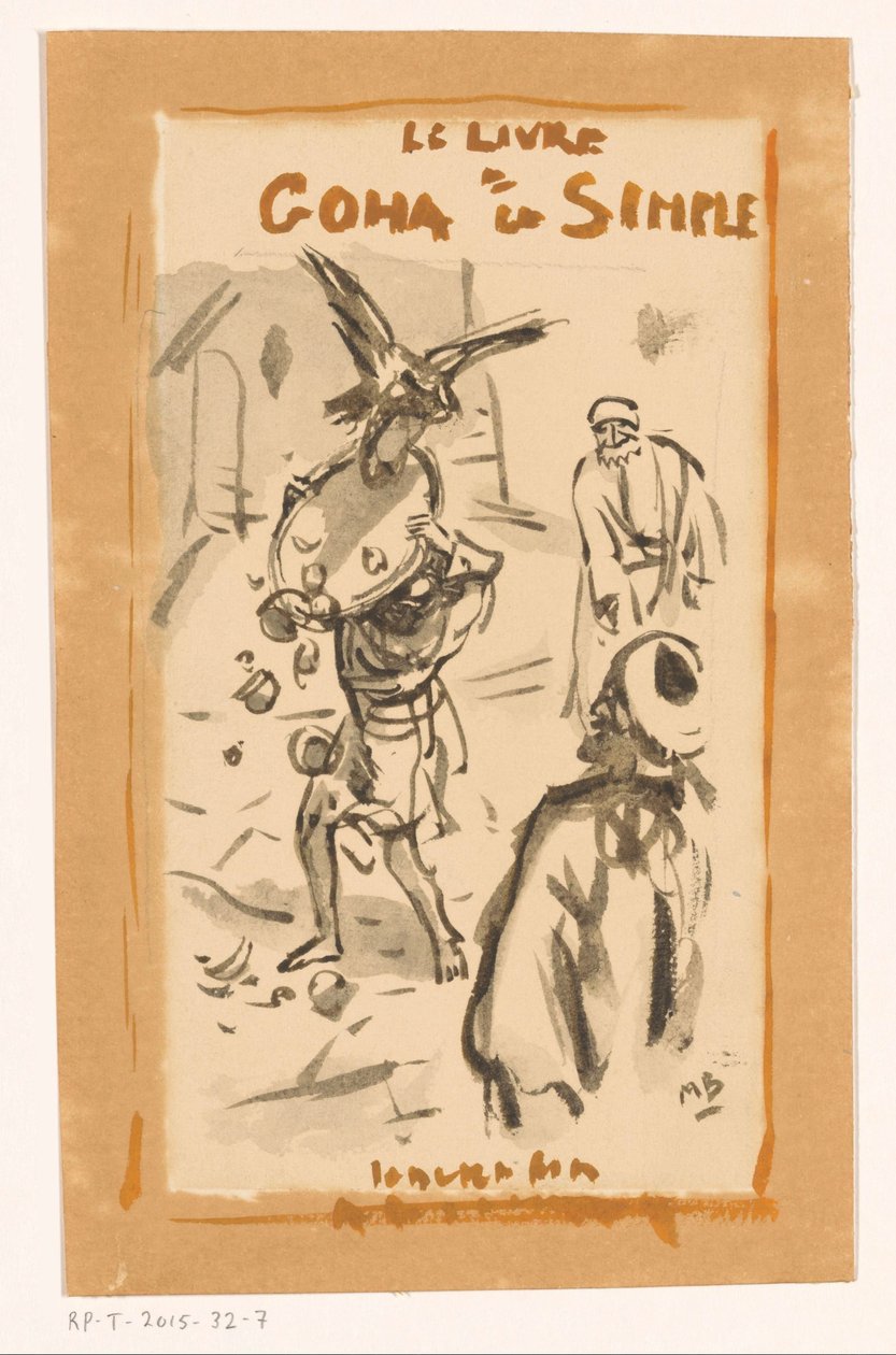 Man met dienblad aangevallen door een roofvogel door Marius Bauer (signed by artist)