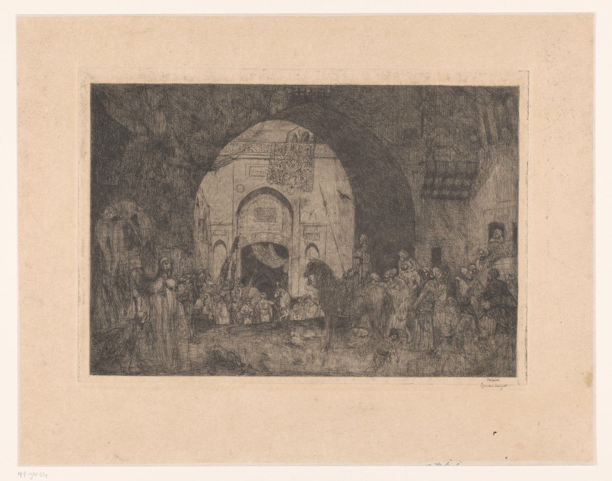 Oosterse ruiters en mensen bij een poort door Marius Bauer (signed by artist)