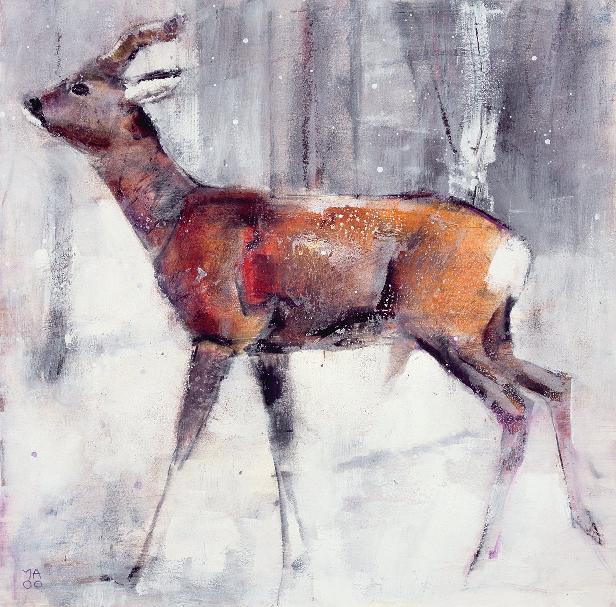 Hert in de sneeuw, 2000 door Mark Adlington